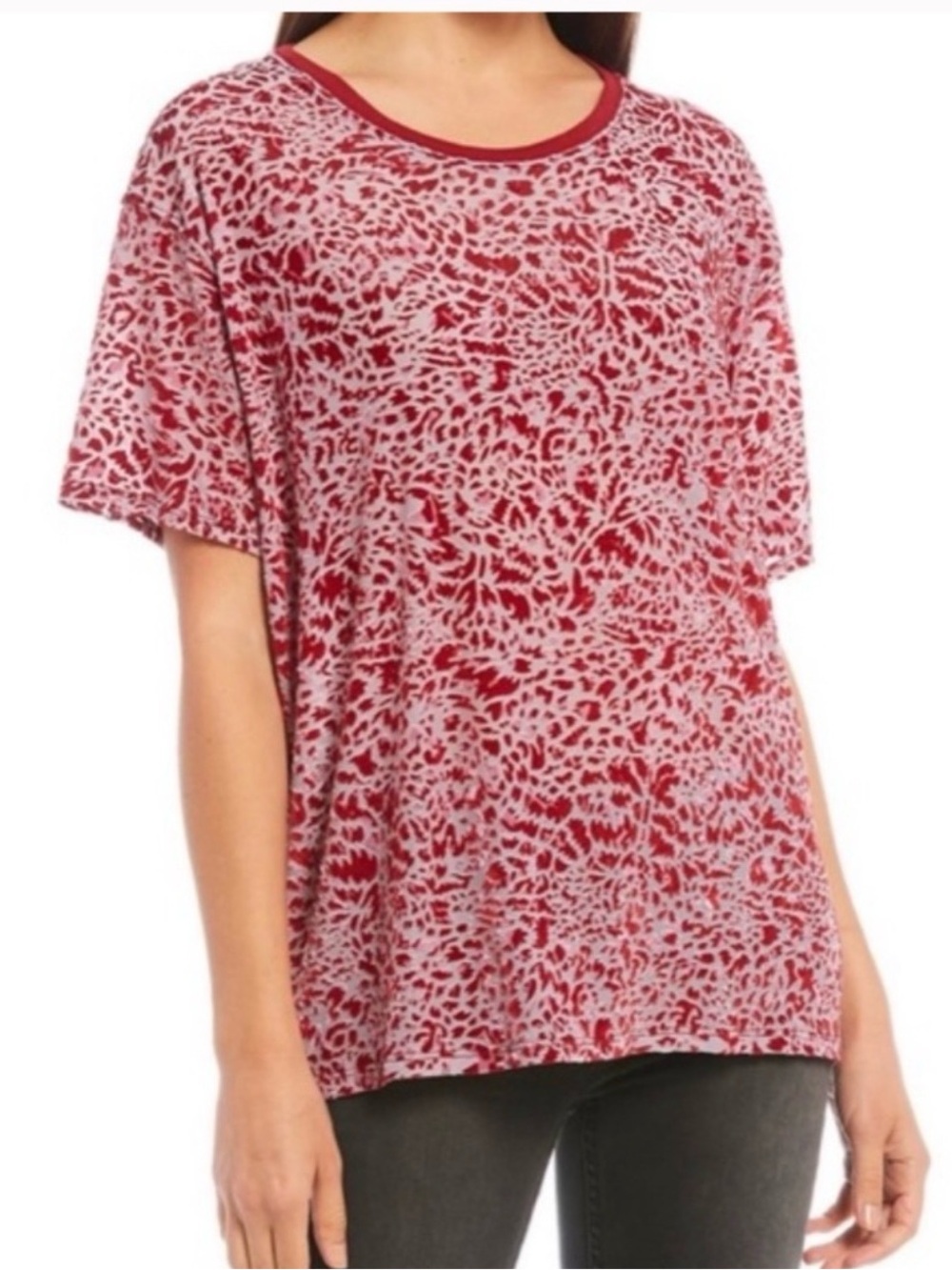 Free People We The Free L Oversized Women's Red Velvet Burnout Short-Sleeve Top